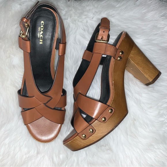 Worn 1x 👠 COACH Adessa leather wooden heels women’s size 9 - Picture 11 of 16